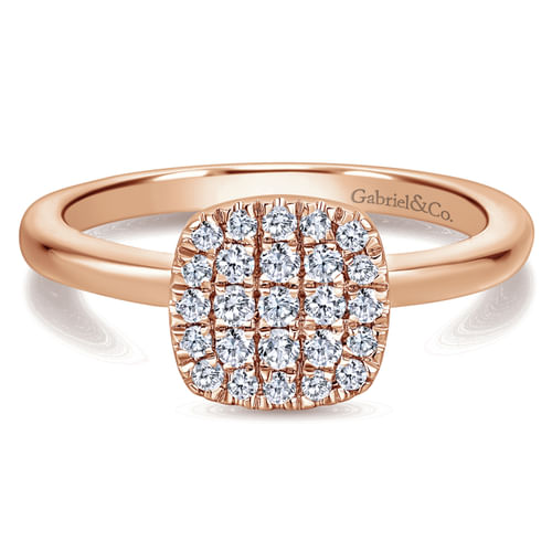 14K Rose Gold Classic Cushion Shape Diamond Pavé Ring