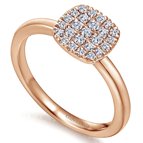 14K Rose Gold Classic Cushion Shape Diamond Pavé Ring
