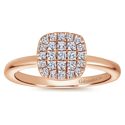 14K Rose Gold Classic Cushion Shape Diamond Pavé Ring