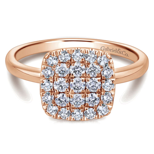14K Rose Gold Classic Cushion Shape Diamond Pavé Ring