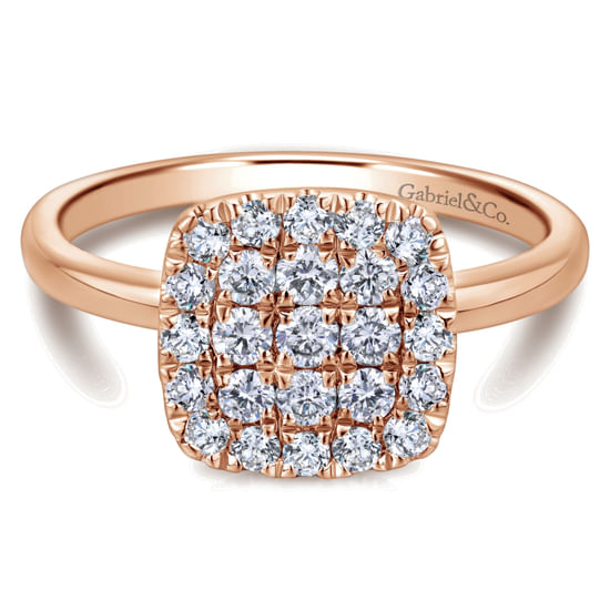 Gabriel - 14K Rose Gold Classic Cushion Shape Diamond Pavé Ring