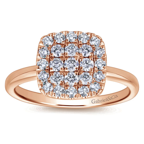 14K Rose Gold Classic Cushion Shape Diamond Pavé Ring