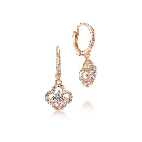 Gabriel - 14K Rose Gold Clover Cutout Diamond Drop Earrings