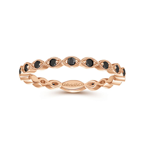 14K Rose Gold Contoured Marquise Station Black Diamond Stackable Ring