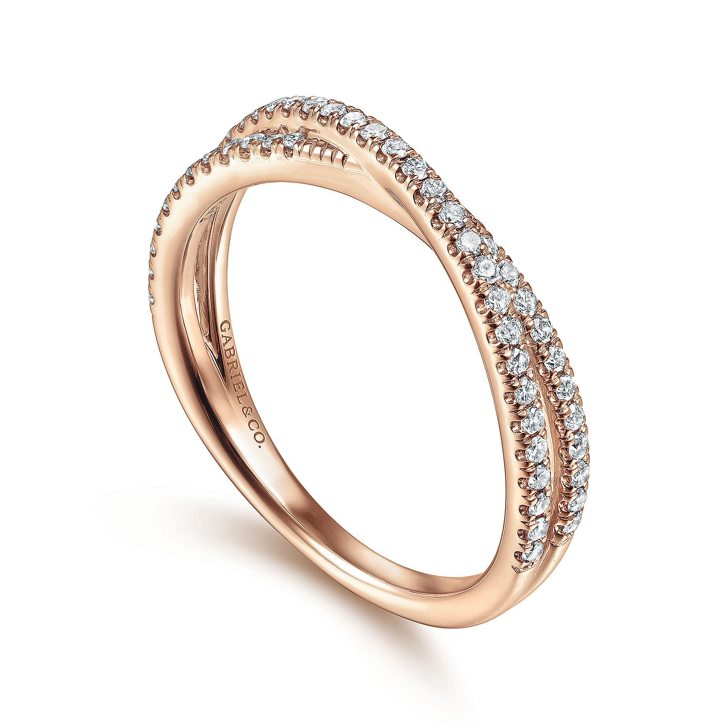 14K Rose Gold Criss Cross Diamond Stackable Ring