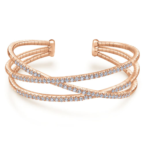 14K Rose Gold Criss Crossing Diamond Cuff