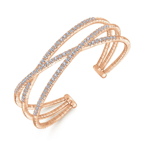 14K Rose Gold Criss Crossing Diamond Cuff