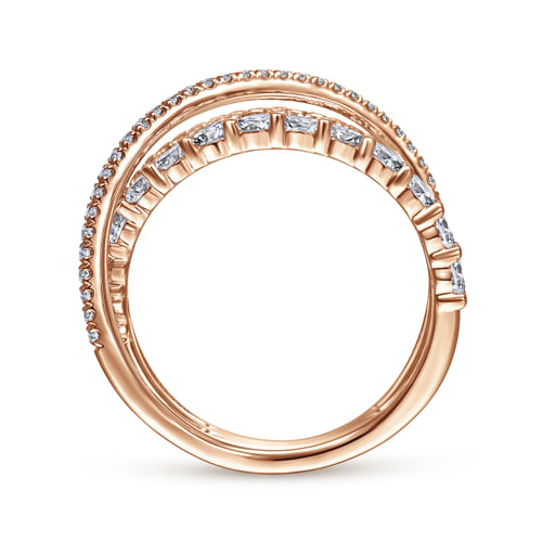 14K Rose Gold Criss Crossing Layered Diamond Ring