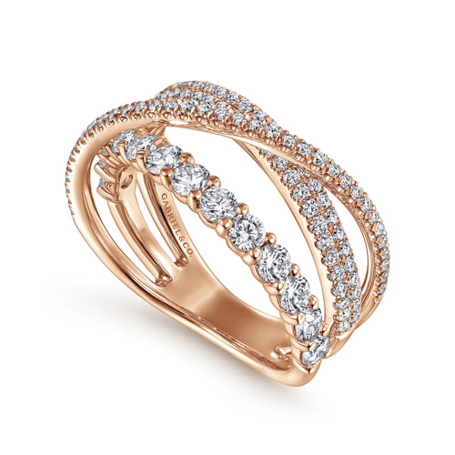 14K Rose Gold Criss Crossing Layered Diamond Ring