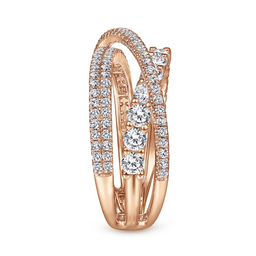 14K Rose Gold Criss Crossing Layered Diamond Ring