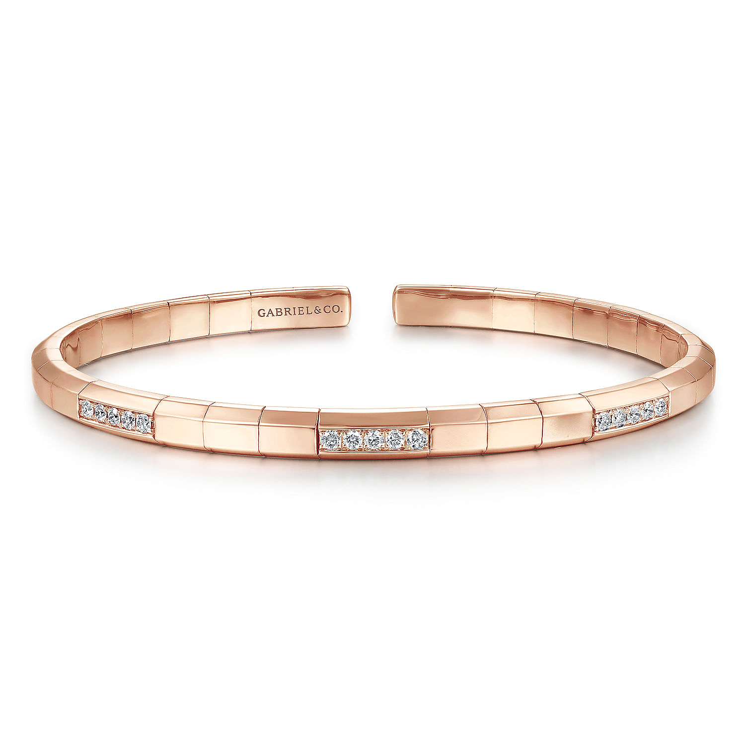 14K Rose Gold Cuff Bracelet with Diamond Pavé Stations