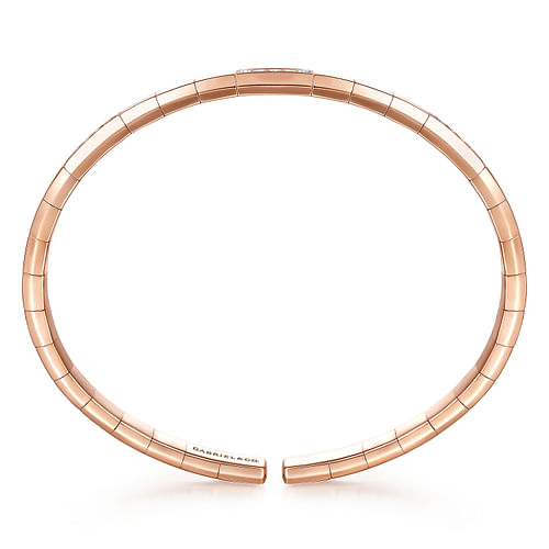 14K Rose Gold Cuff Bracelet with Diamond Pavé Stations