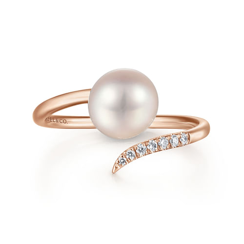 14K Rose Gold Cultured Pearl and Diamond Open Wrap Ring