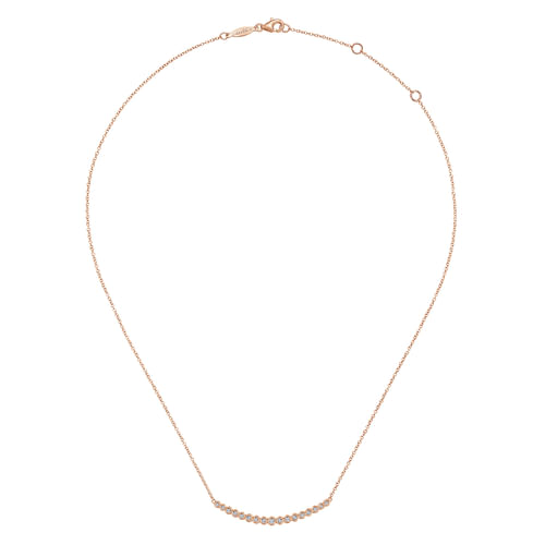 14K Rose Gold Curved Bar Necklace with Bezel Set Round Diamonds