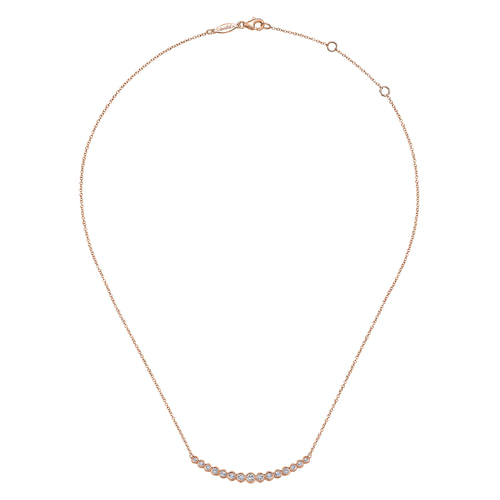 14K Rose Gold Curved Bar Necklace with Bezel Set Round Diamonds