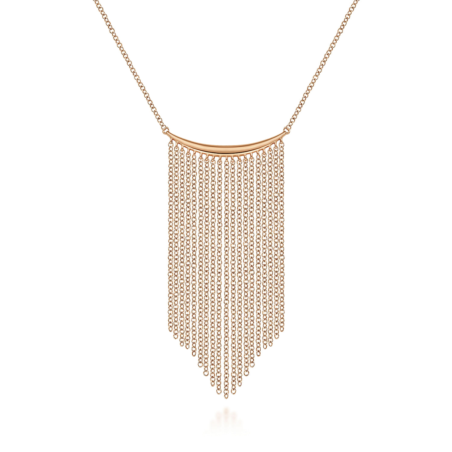 14K Rose Gold Curved Bar and Waterfall Chain Necklace