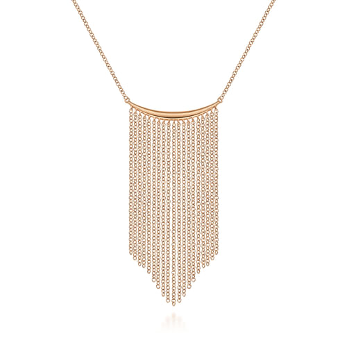 14K Rose Gold Curved Bar and Waterfall Chain Necklace