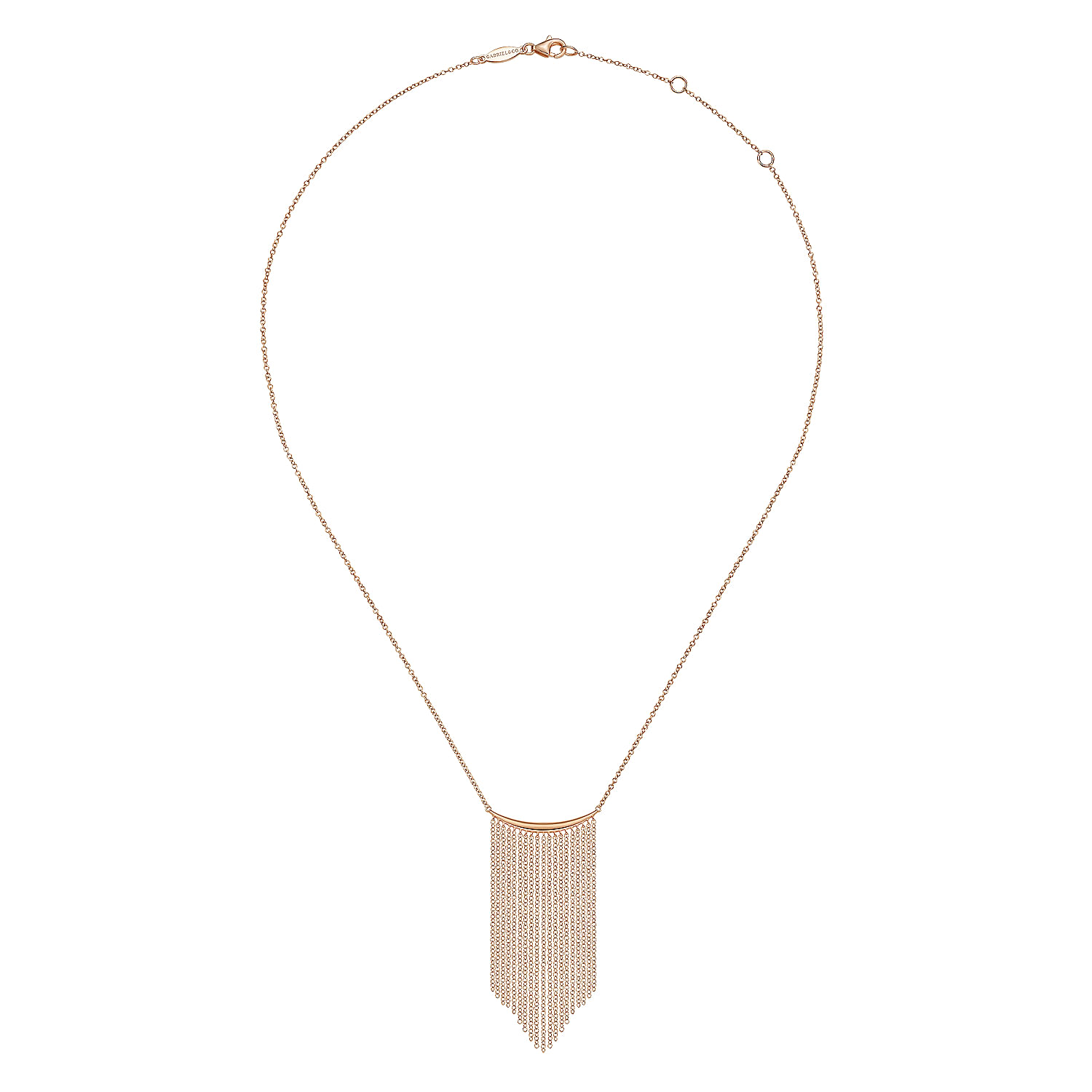 14K Rose Gold Curved Bar and Waterfall Chain Necklace