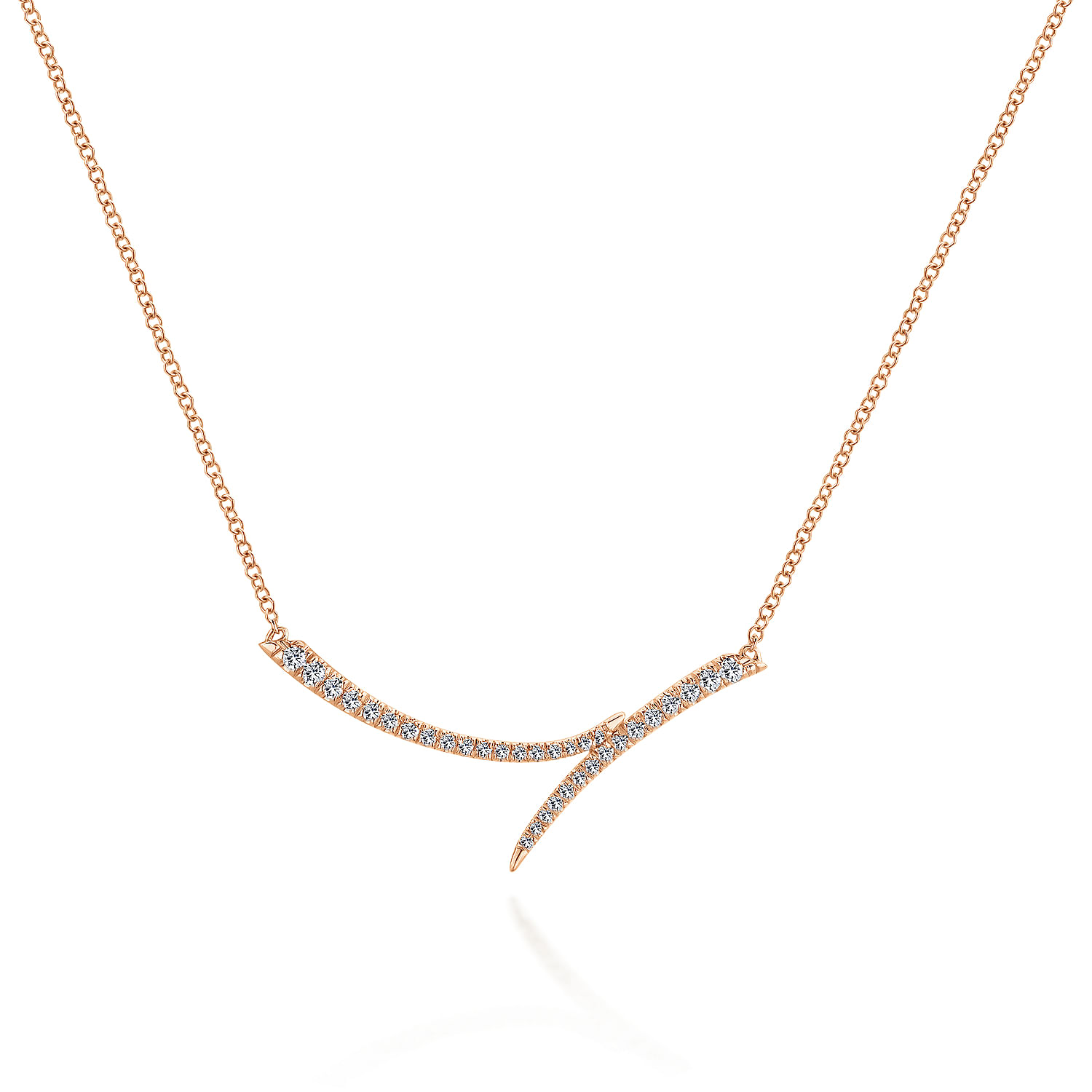 14K Rose Gold Curved Bypass Bar Necklace with Diamonds