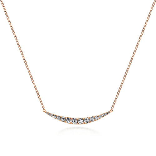 14K Rose Gold Curved Diamond Bar Necklace