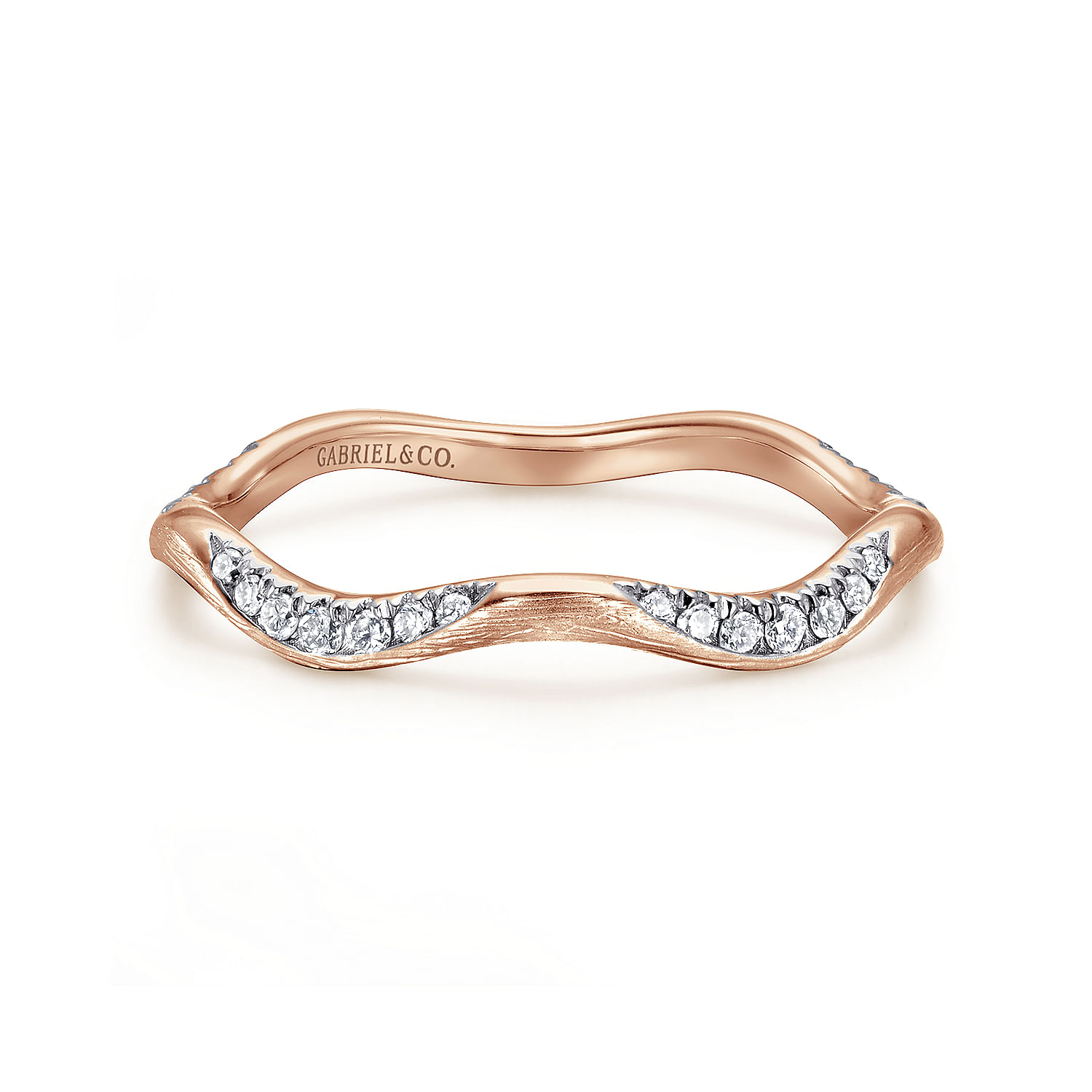14K Rose Gold Curved Diamond Stackable Ring