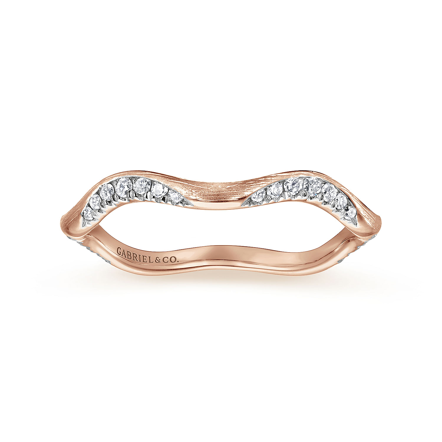 14K Rose Gold Curved Diamond Stackable Ring