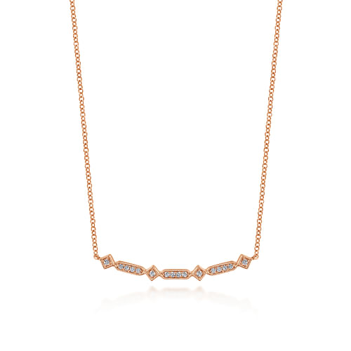 14K Rose Gold Curved Geometric Diamond Bar Necklace