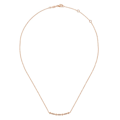 14K Rose Gold Curved Geometric Diamond Bar Necklace