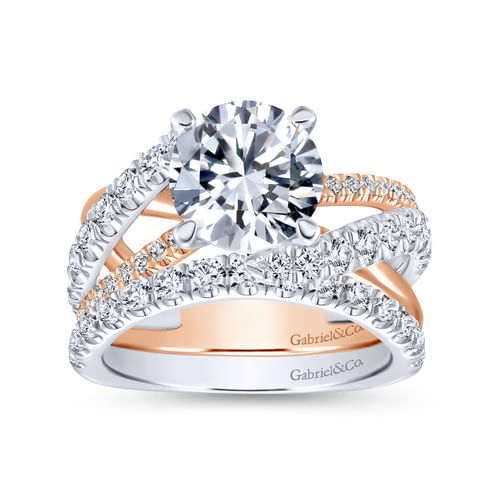 14K Rose Gold Curved Matching Diamond Wedding Band