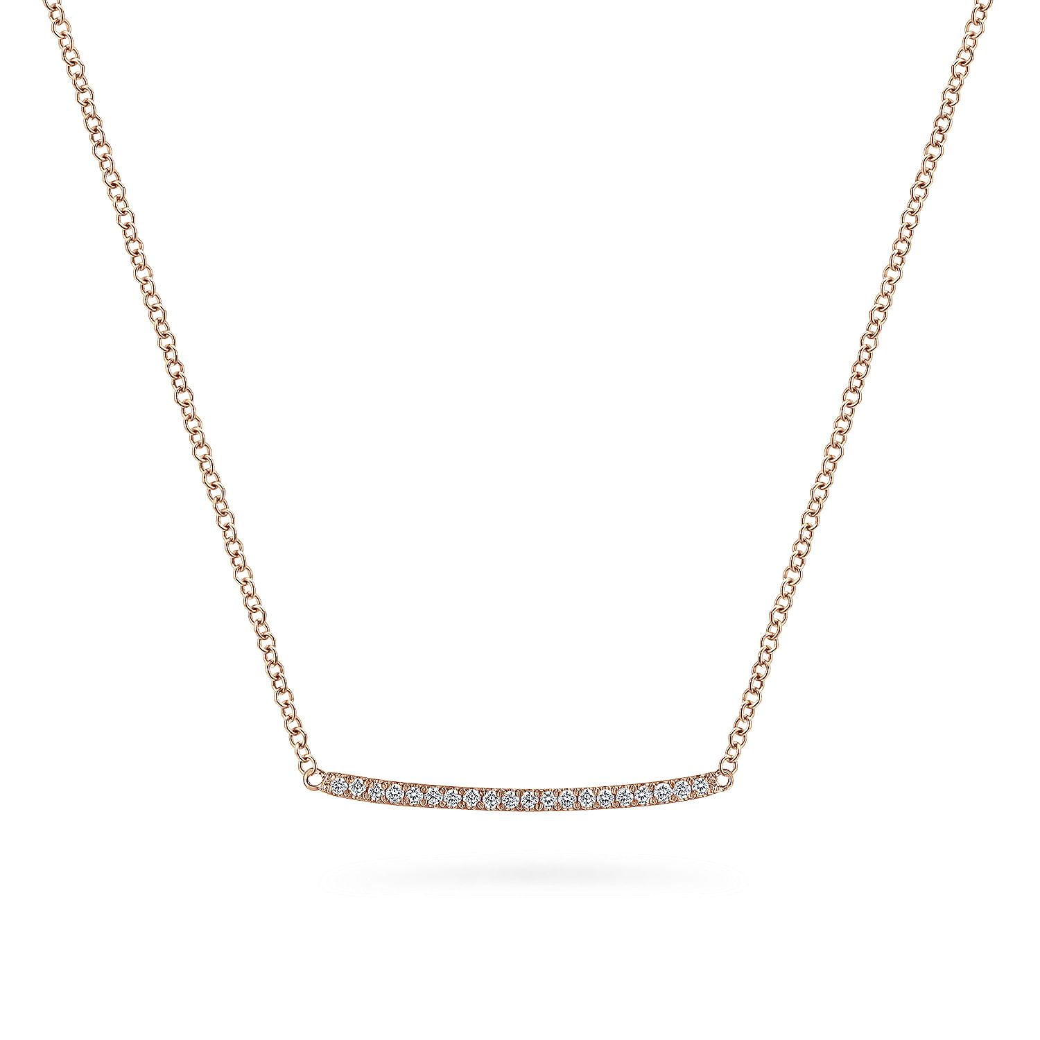 14K Rose Gold Curved Pavé Diamond Bar Necklace