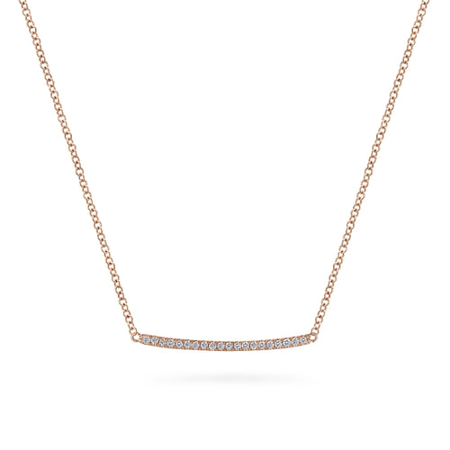 14K Rose Gold Curved Pavé Diamond Bar Necklace