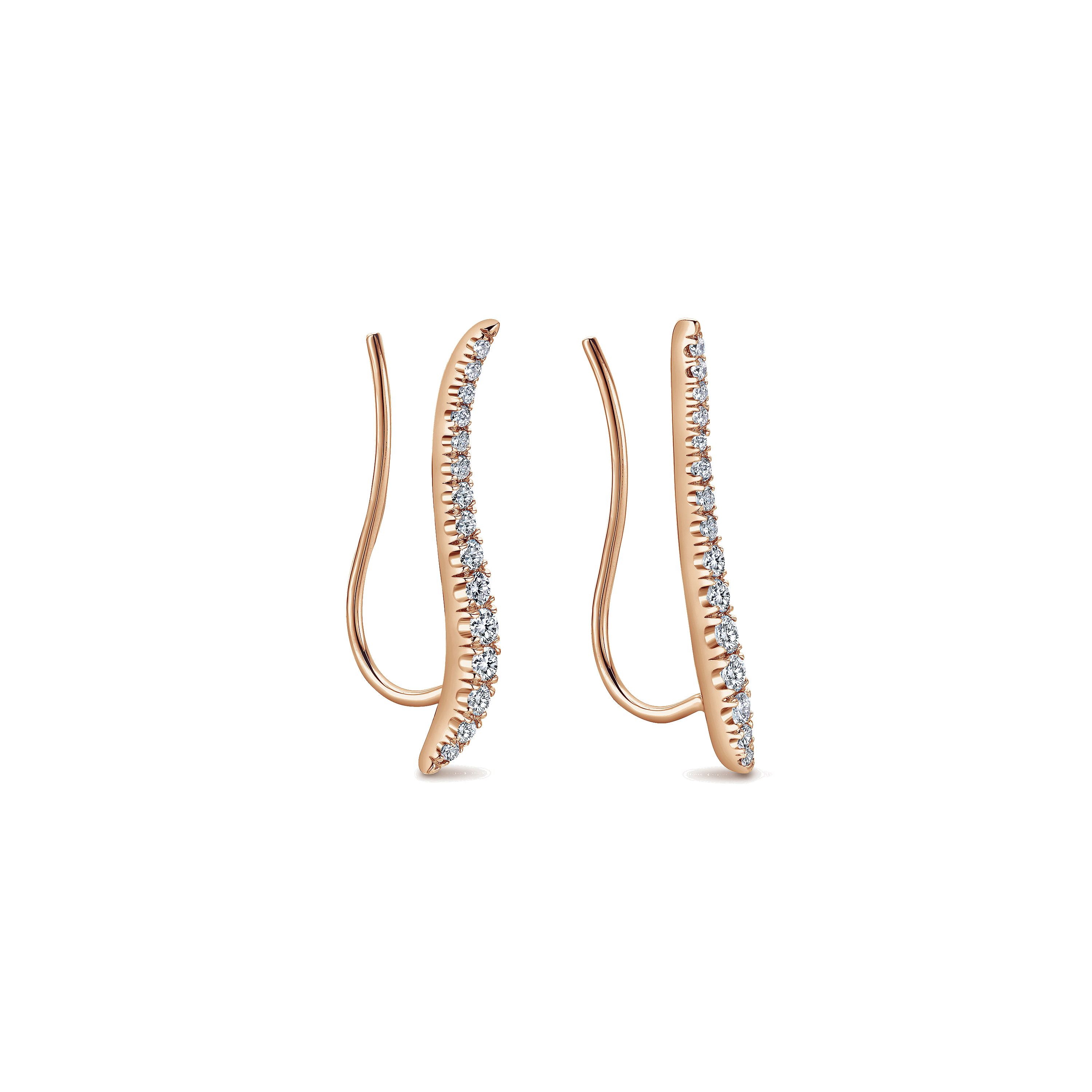 14K Rose Gold Curving Bar Ear Crawler Diamond Earrings