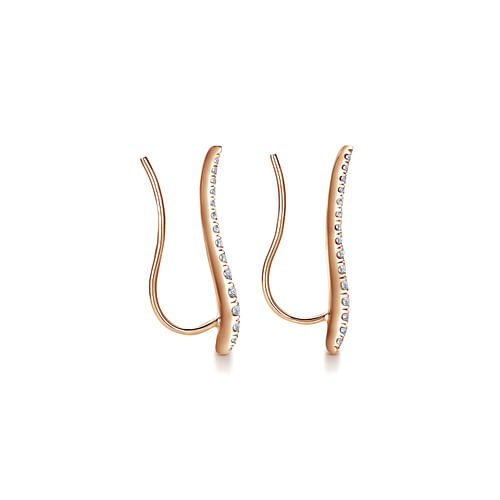 14K Rose Gold Curving Bar Ear Crawler Diamond Earrings