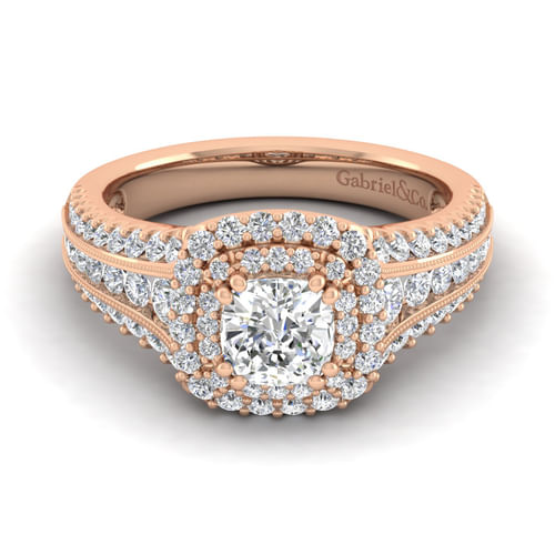 14K Rose Gold Cushion Cut Diamond Channel Set Engagement Ring