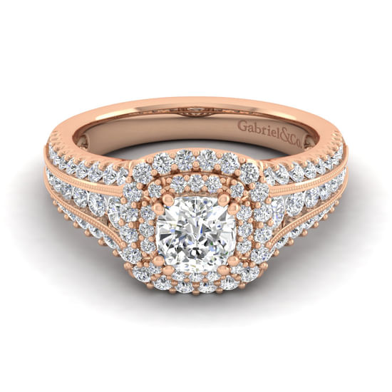 Gabriel - 14K Rose Gold Cushion Cut Diamond Channel Set Engagement Ring