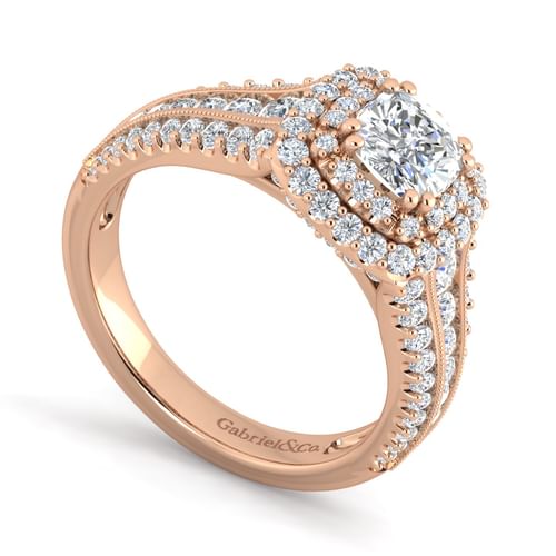 14K Rose Gold Cushion Cut Diamond Channel Set Engagement Ring