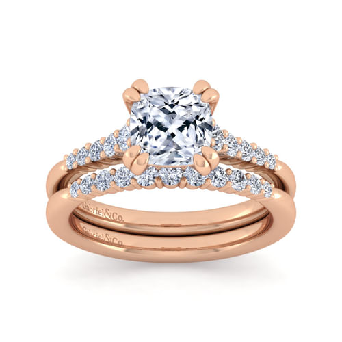 14K Rose Gold Cushion Cut Diamond Engagement Ring