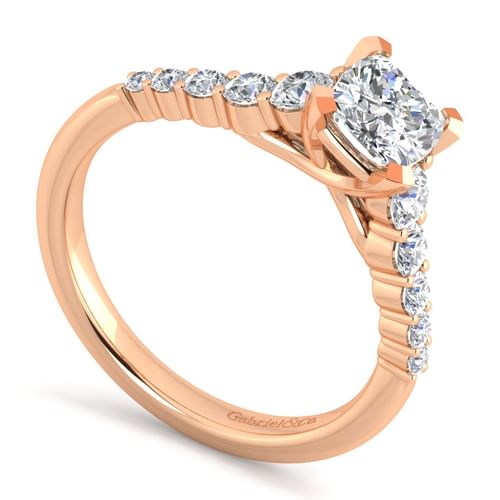 14K Rose Gold Cushion Cut Diamond Engagement Ring
