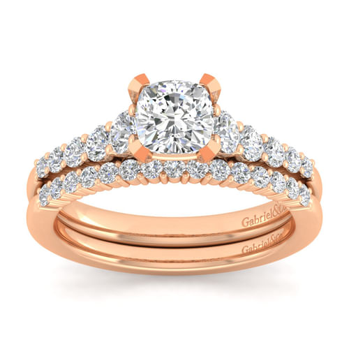 14K Rose Gold Cushion Cut Diamond Engagement Ring