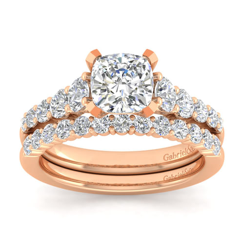 14K Rose Gold Cushion Cut Diamond Engagement Ring