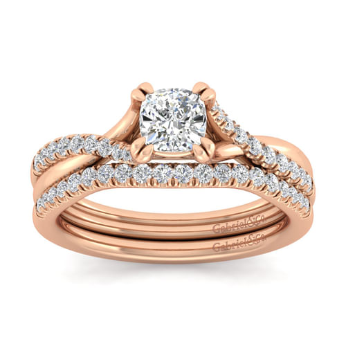 14K Rose Gold Cushion Cut Diamond Engagement Ring