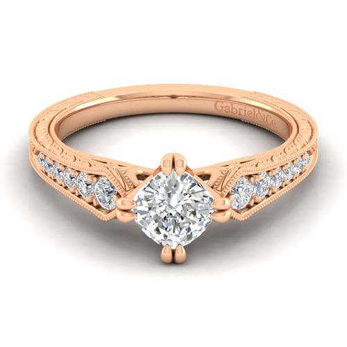 14K Rose Gold Cushion Cut Diamond Engagement Ring