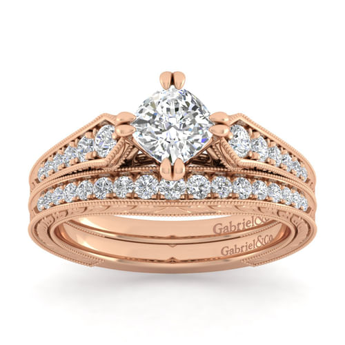 14K Rose Gold Cushion Cut Diamond Engagement Ring