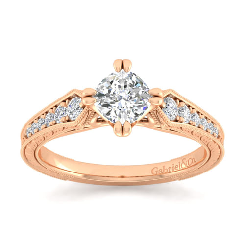 14K Rose Gold Cushion Cut Diamond Engagement Ring
