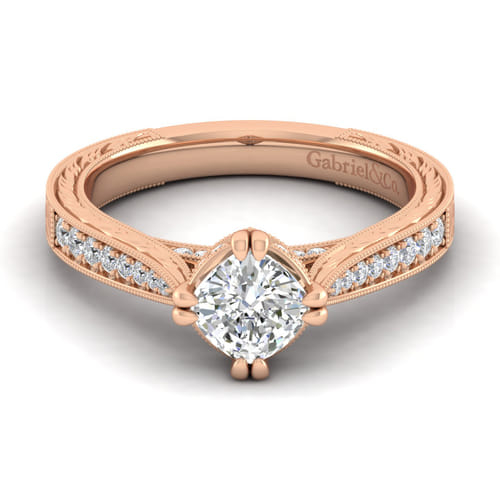 14K Rose Gold Cushion Cut Diamond Engagement Ring