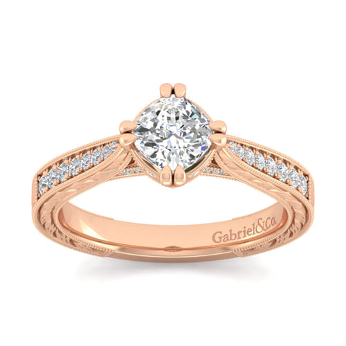 14K Rose Gold Cushion Cut Diamond Engagement Ring