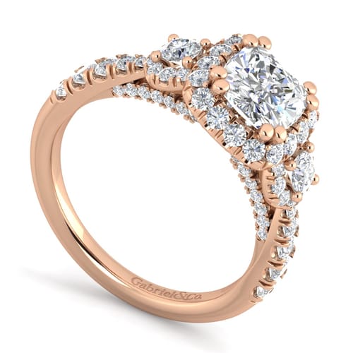 14K Rose Gold Cushion Cut Diamond Engagement Ring