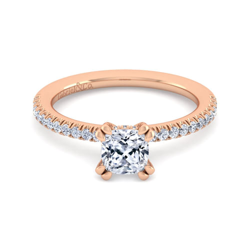 14K Rose Gold Cushion Cut Diamond Engagement Ring