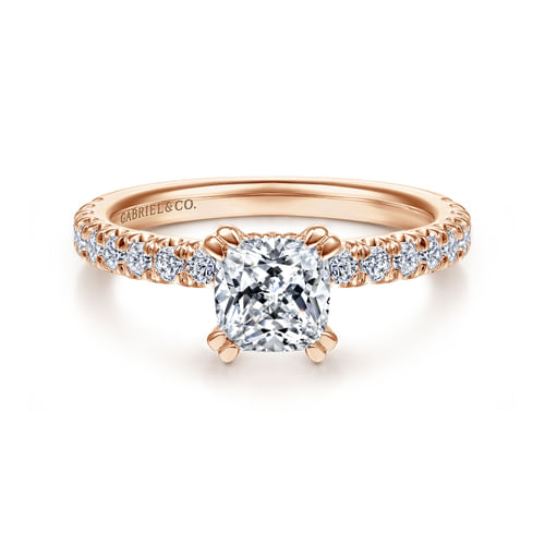 14K Rose Gold Cushion Cut Diamond Engagement Ring