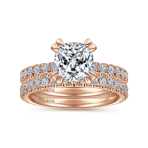 14K Rose Gold Cushion Cut Diamond Engagement Ring
